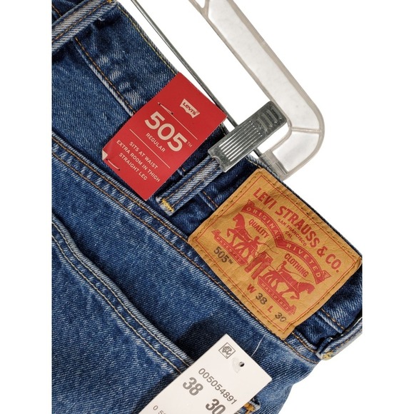 Levis 505 Blue Jeans Mens 38x30 Regular Fit Straight Leg Hi Rise NWT - Picture 2 of 13